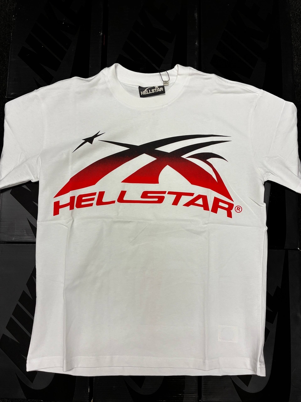 Men’s White Logo T‑Shirt with Red Gradient Graphic